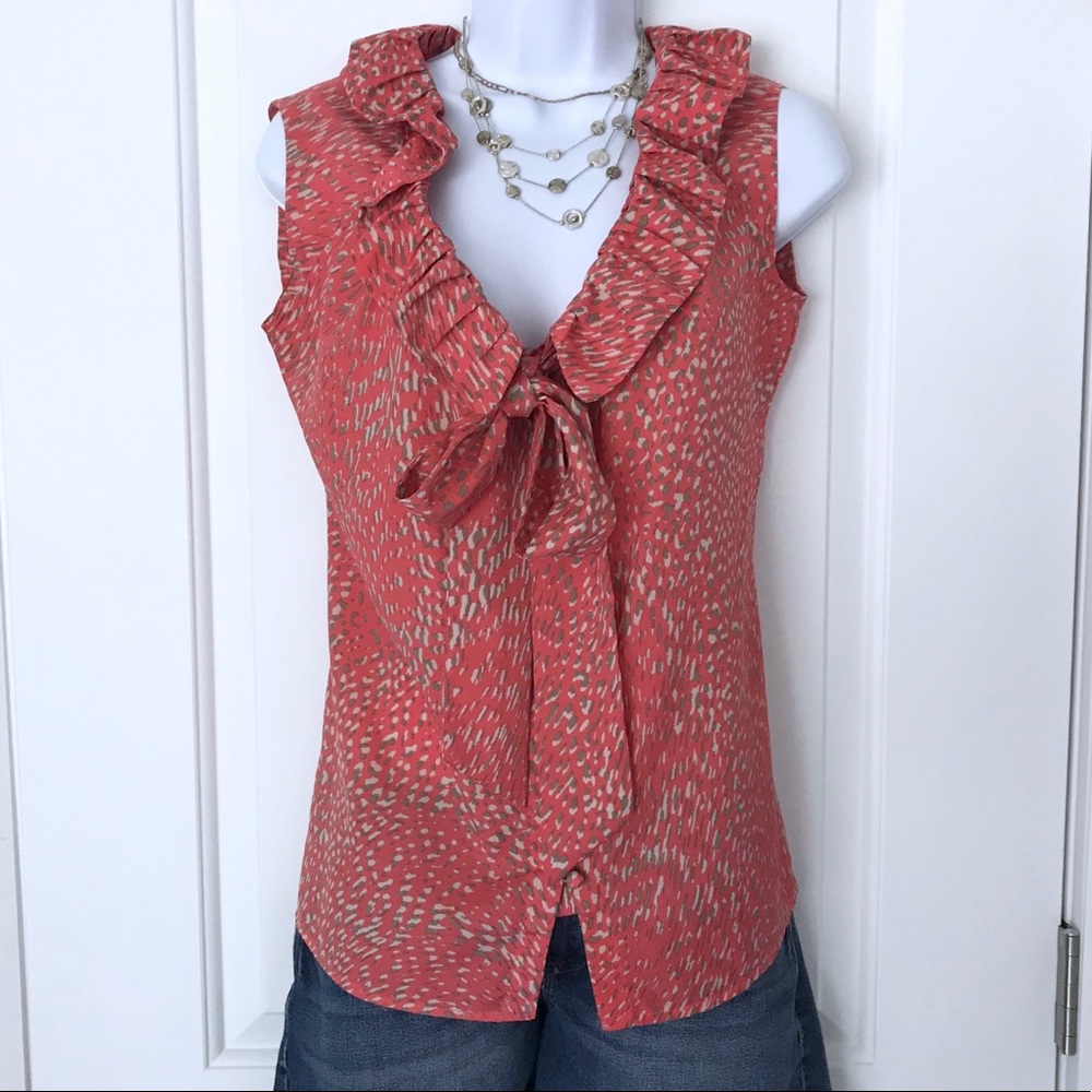 Banana Republic coral ruffle-neck button-up blouse